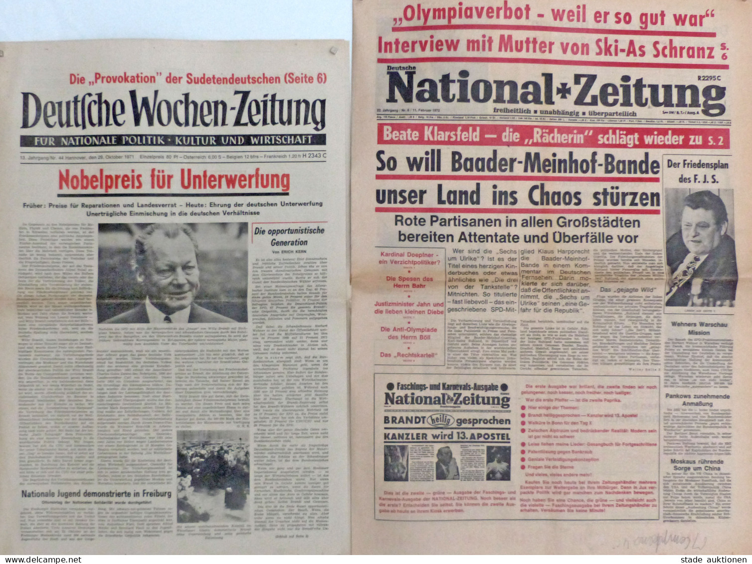 Politik Lot 41 Verschiedene Zeitungen (Nationalzeitung, Deutscher Kurier) Von 1971-1972 I-II (normale Gebrauchsspuren) - Non Classés