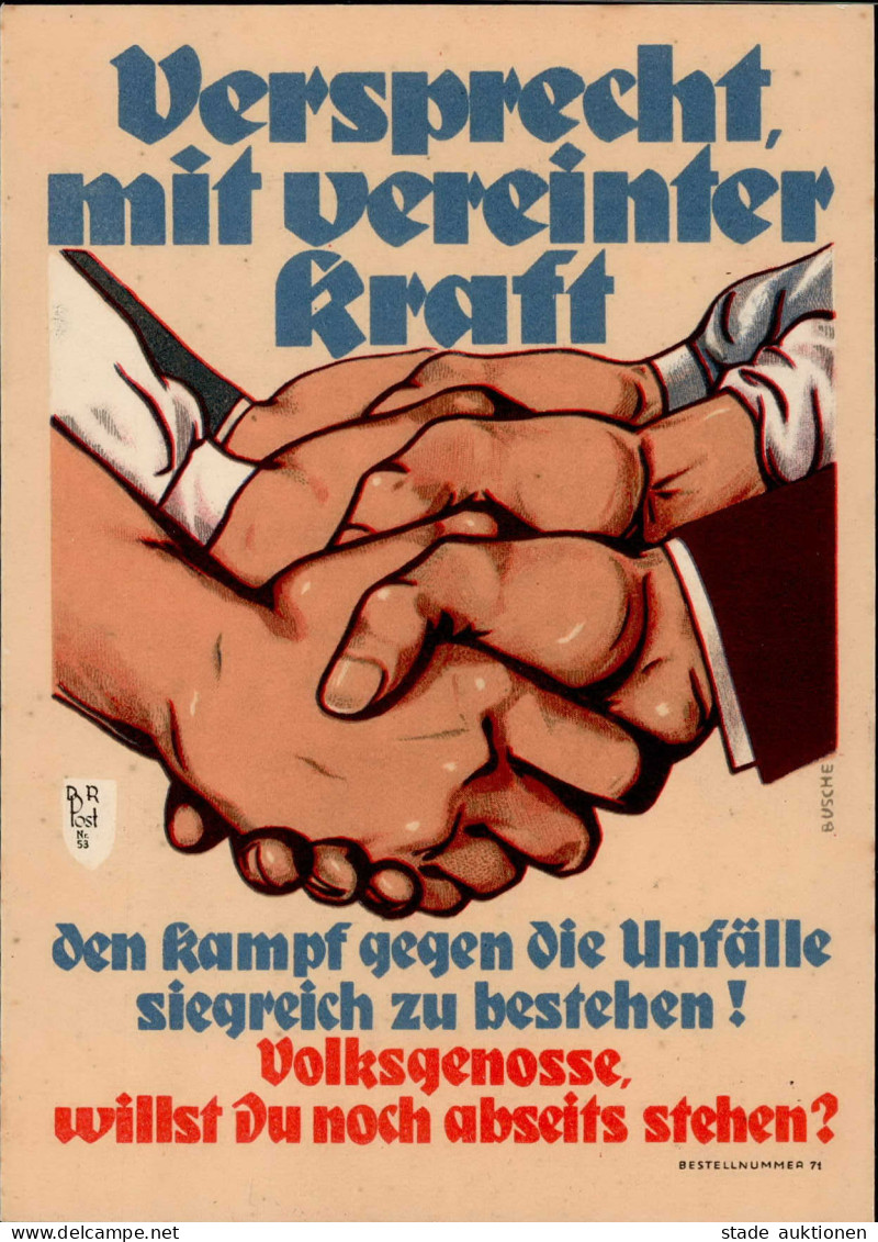 Politik Versprechen Handschlag Kampf Gegen Unfälle 1937 Sign. Busche I- - Non Classés