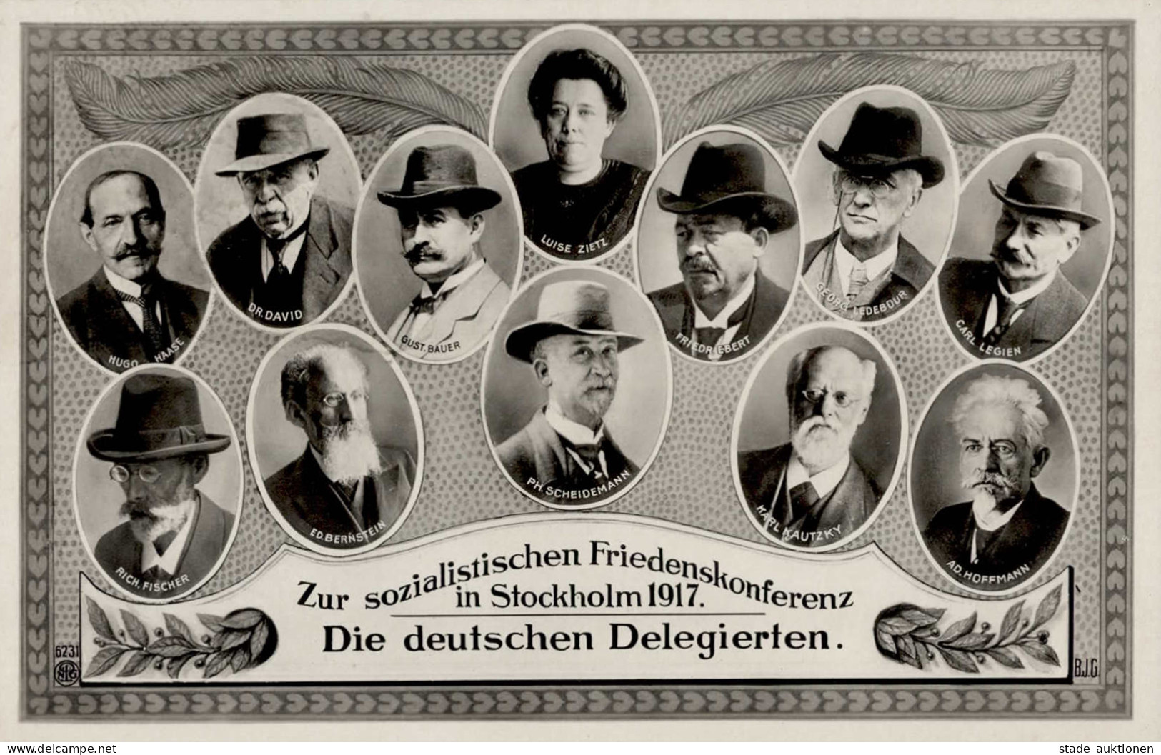 Politik , Stockholm (Schweden) Zur Sozialistischen Friedenskonferenz 1917 Die Deutschen Delegierten Hugo Haase, Dr. Davi - Unclassified