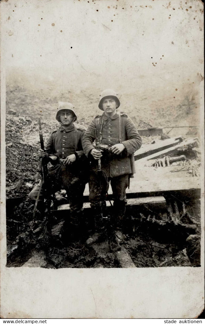 WK I Foto-AK 2 Scharfschützen Mit Scharfschützengewehren II- (fleckig, Eckfehler) - Weltkrieg 1914-18
