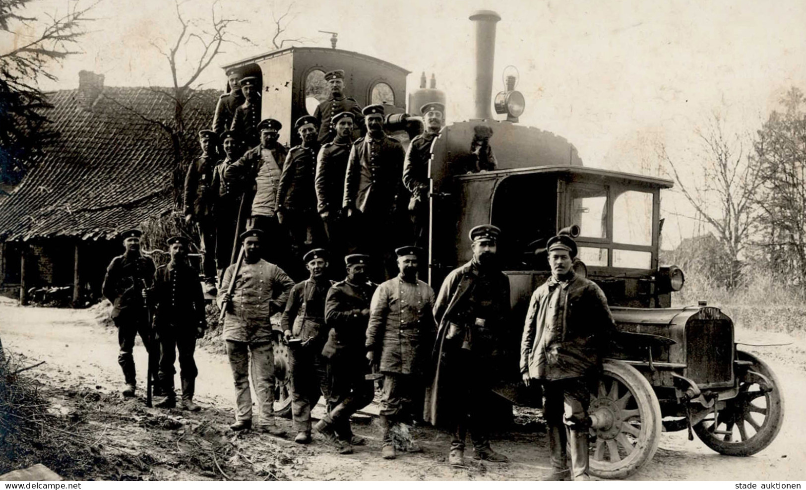 WK I Foto-AK Heeres-Feldbahn Lokomotive Auf LKW I-II - Guerra 1914-18