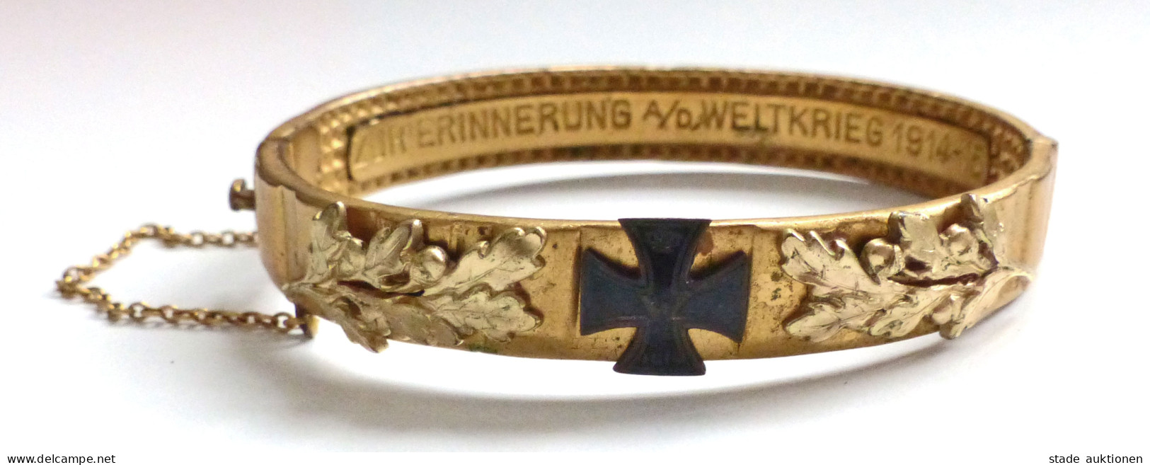 WK I Trench-Art Hochwertiger Armreif Aus Granatführungsband Eisernes Kreuz Innengravur Zur Erinnerung An Den Weltkrieg 1 - Weltkrieg 1914-18