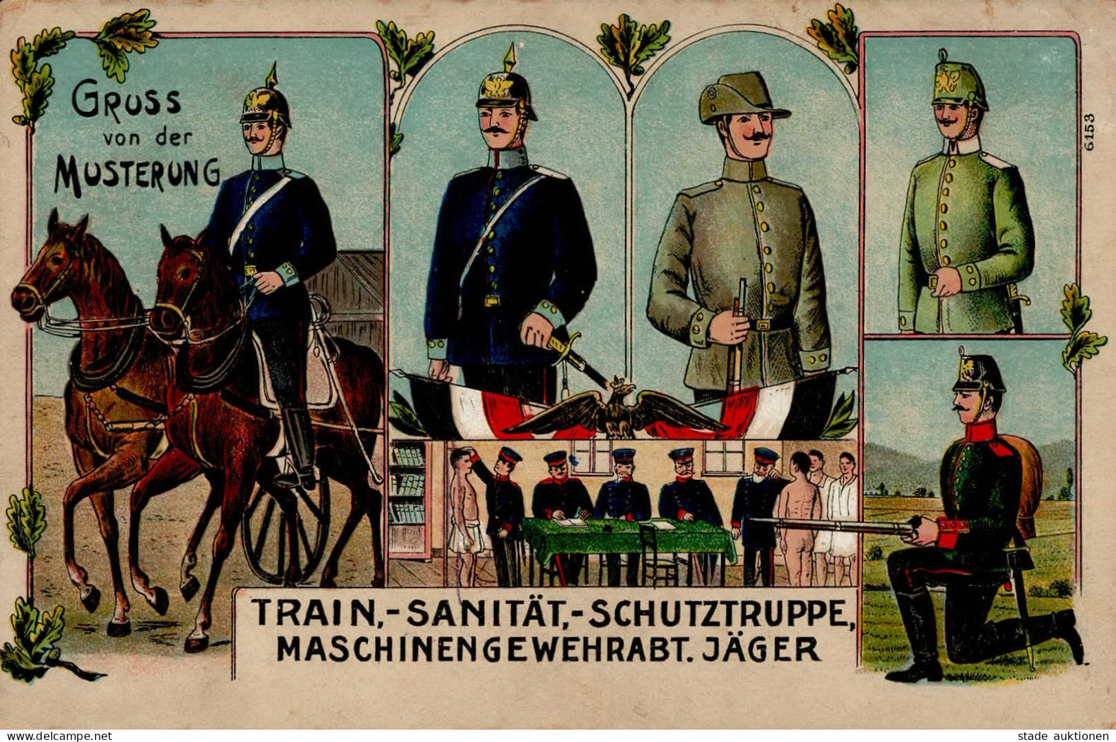 Musterung Train.-Sanität.-Schutztruppe Maschinengewehrabt. Jäger 1915 I-II (fleckig) - Guerre 1914-18