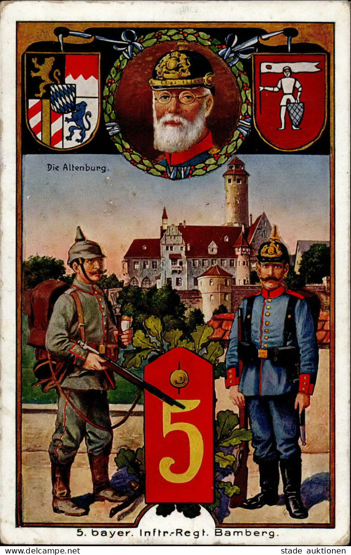 Regiment 5. Bayer. Inftr.-Regt. Bamberg Altenburg 1918 I-II (VS/RS Fleckig, Ecken Abgestossen, VS Klebereste) - Regimientos