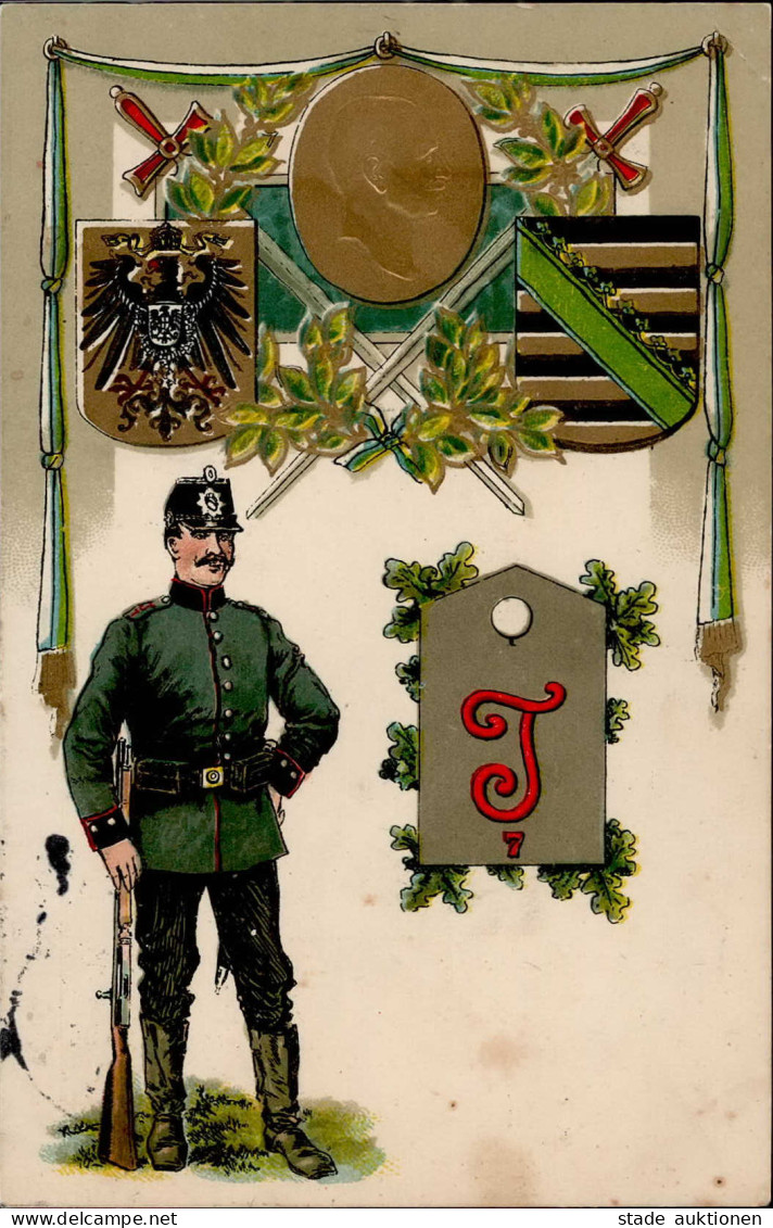 Regiment Dresden Ers.-Abtlg. Telegr.-Batl. Nr 7 Prägekarte II (fleckig, Kl. Eckbug) - Regiments