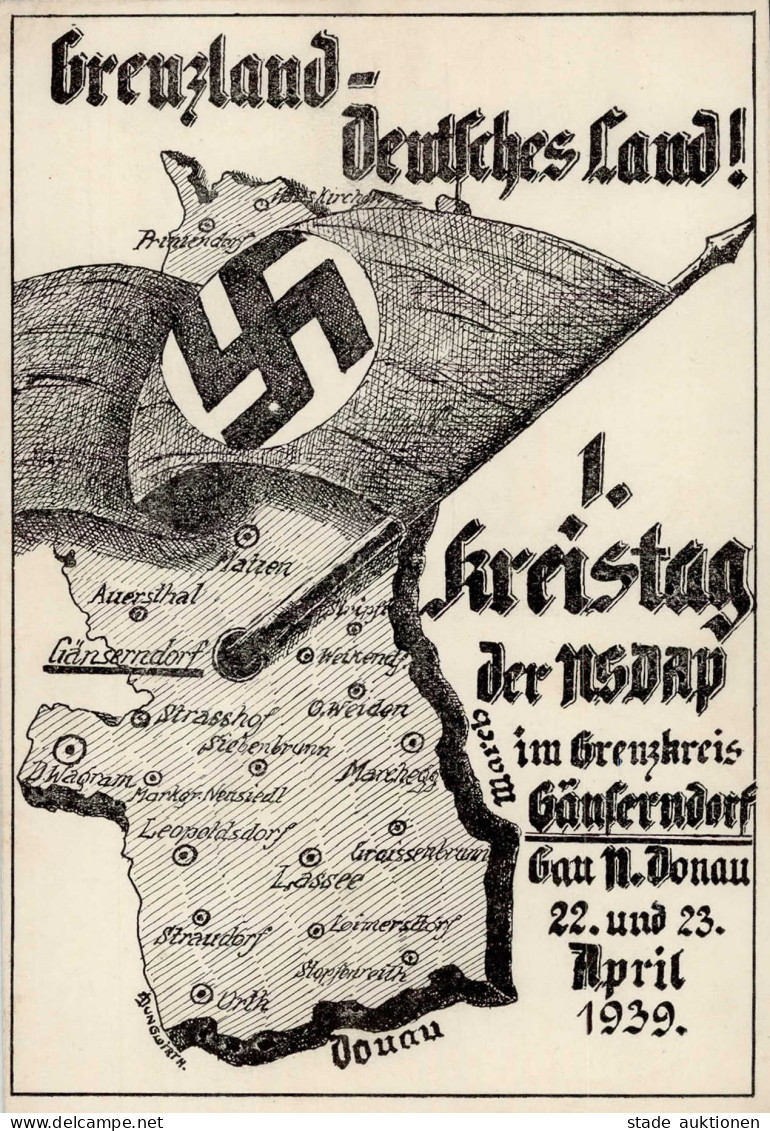 ÖSTERREICH-ANSCHLUSS 1938 WK II - 1.KREISTAG Der NSDAP Grenzkreis GÄNSERNDORF Gau Nieder Donau 1939 Mit S-o I Selten! - Guerre 1939-45