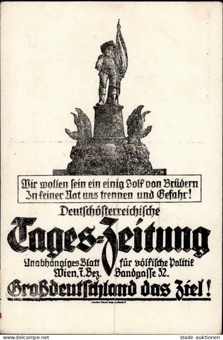 ÖSTERREICH-ANSCHLUSS 1938 WK II - Deutschösterreichische Zeitung - GROßDEUTSCHLAND Das ZIEL! Völkische Politik-Karte  Wi - Weltkrieg 1939-45