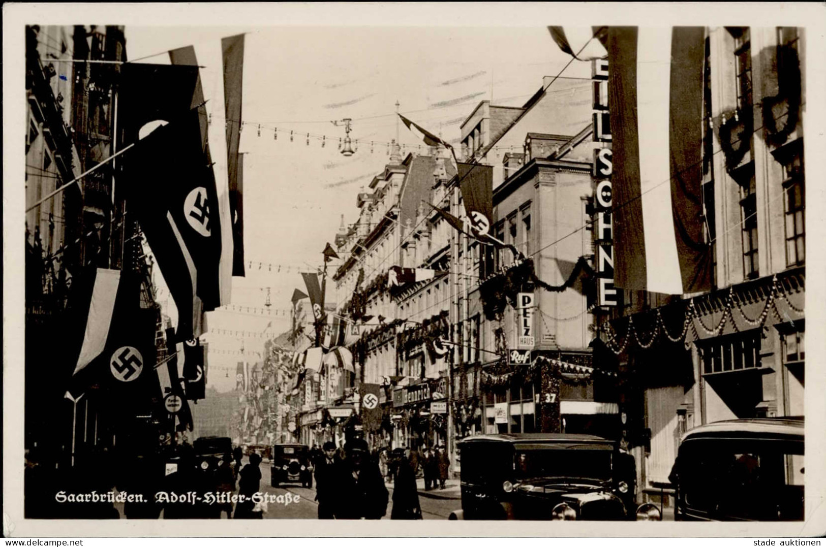 SAARABSTIMMUNG 1935 WK II - SAARBRÜCKEN - Adolf-Hitler-Strasse Flaggenschmuck S-o I - Weltkrieg 1939-45