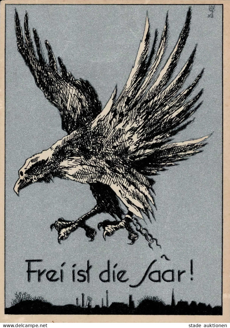 WK II Saarabstimmung Adler WHW 1934/35 Frei Ist Die Saar II (Bugspuren) - Guerre 1939-45
