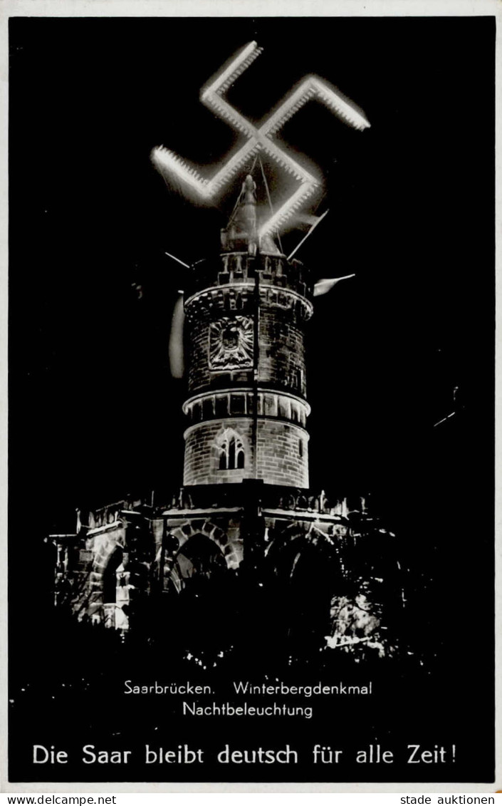 WK II Saarabstimmung Saarbrücken Winterbergdenkmal Nachtbeleuchtung I-II - Guerre 1939-45