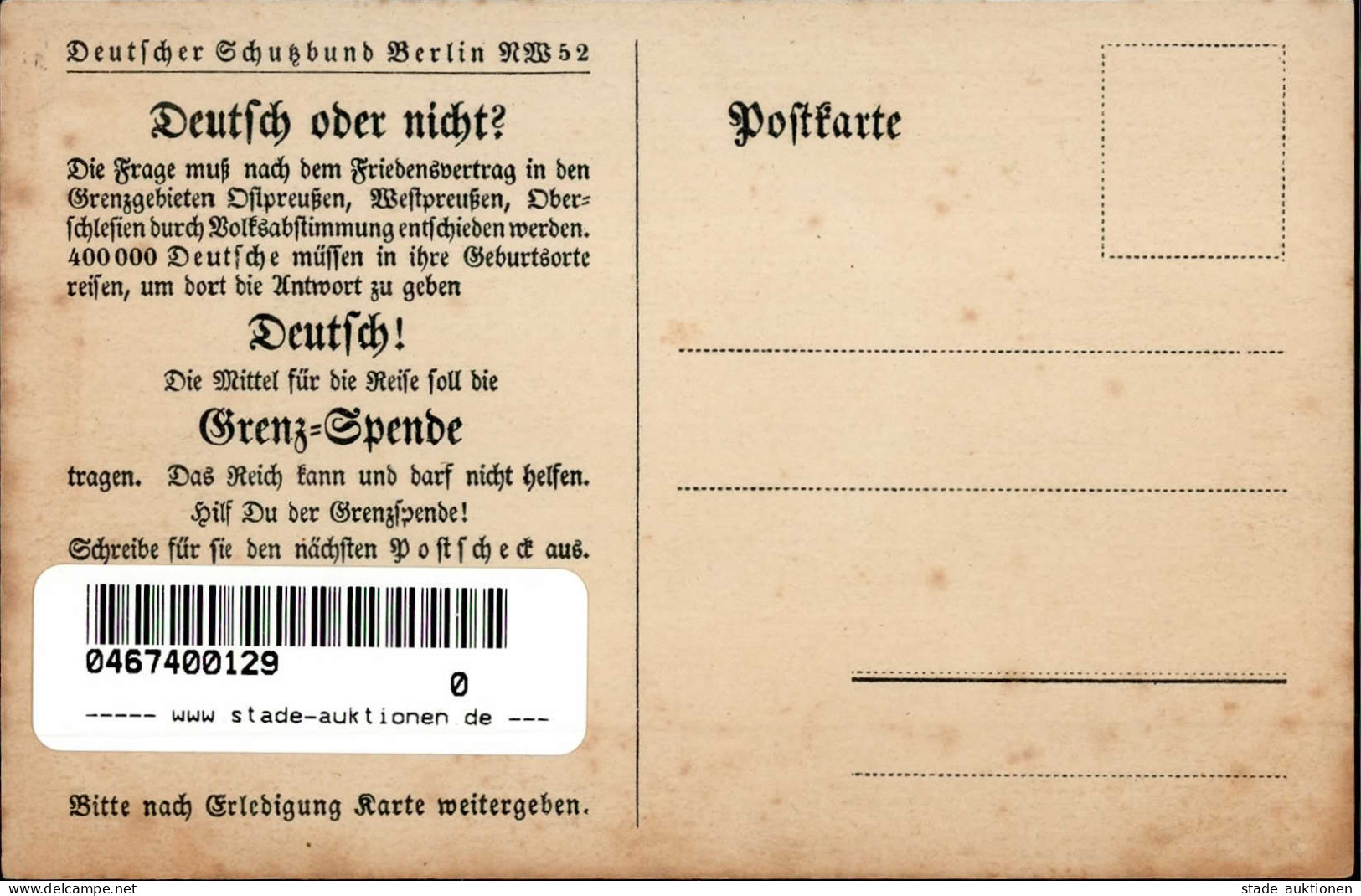 WK II Saarabstimmung Rettet Die Abstimmungsgebiete I-II (VS/RS Fleckig) - Weltkrieg 1939-45