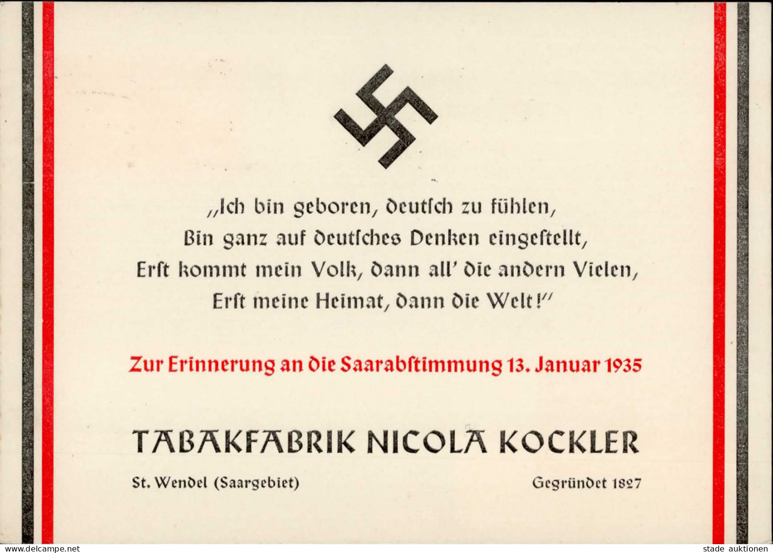 WK II Saarabstimmung Saarreferendum, St. Wendel (6690) Tabak Fabrik Nicola Kockler Korrespondenz I- - Guerra 1939-45