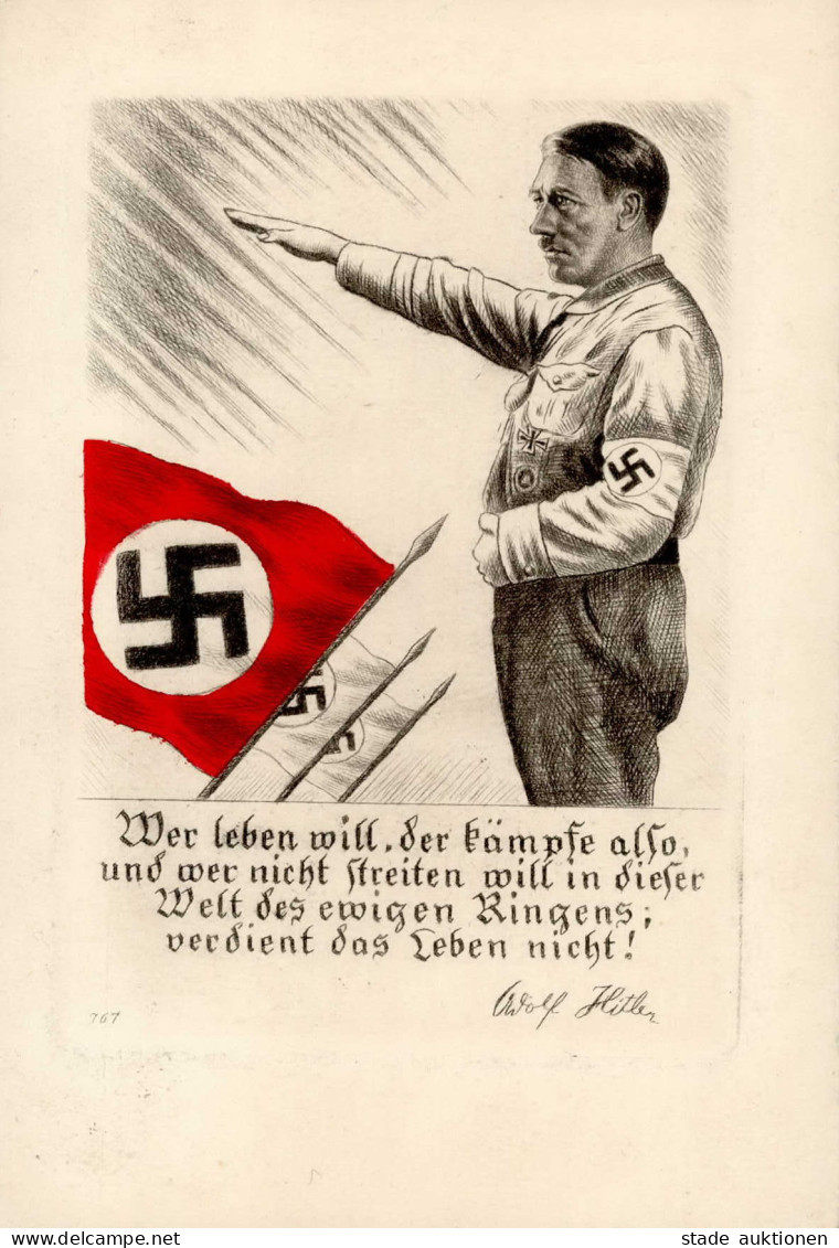 FLAGGEN/STANDARTEN WK II - Seltene Original-Radierung Nr. 767 HITLER Wer Leben Will.. 1933 I - Guerre 1939-45