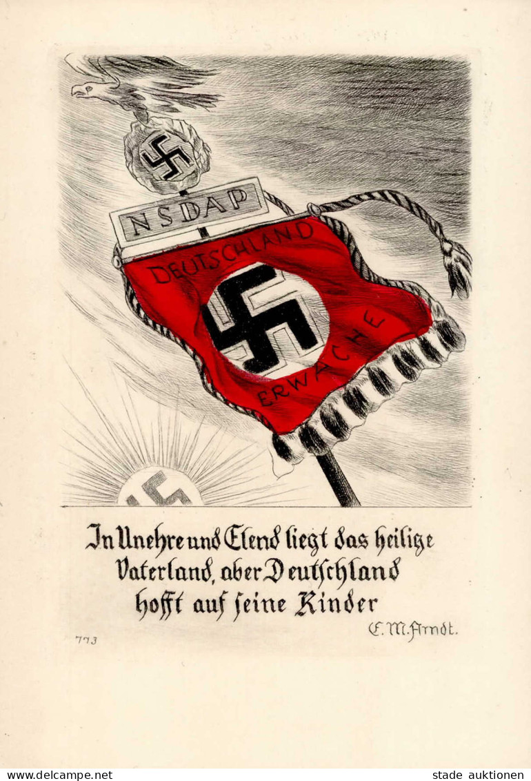 FLAGGEN/STANDARTEN WK II - Seltene Original-Radierung Nr. 773 NSDAP DEUTSCHLAND ERWACHE I - Guerra 1939-45