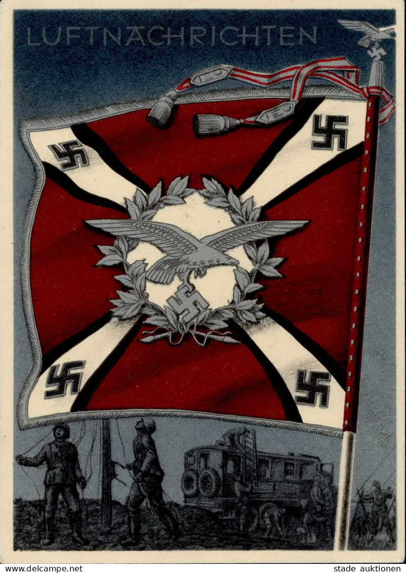 WK II Fahnen Und Standarten Karte Luftnachrichten Wehrmacht Sign. Gottfried Klein I-II (RS Fleckig, Ecke Abgestossen) - Guerra 1939-45