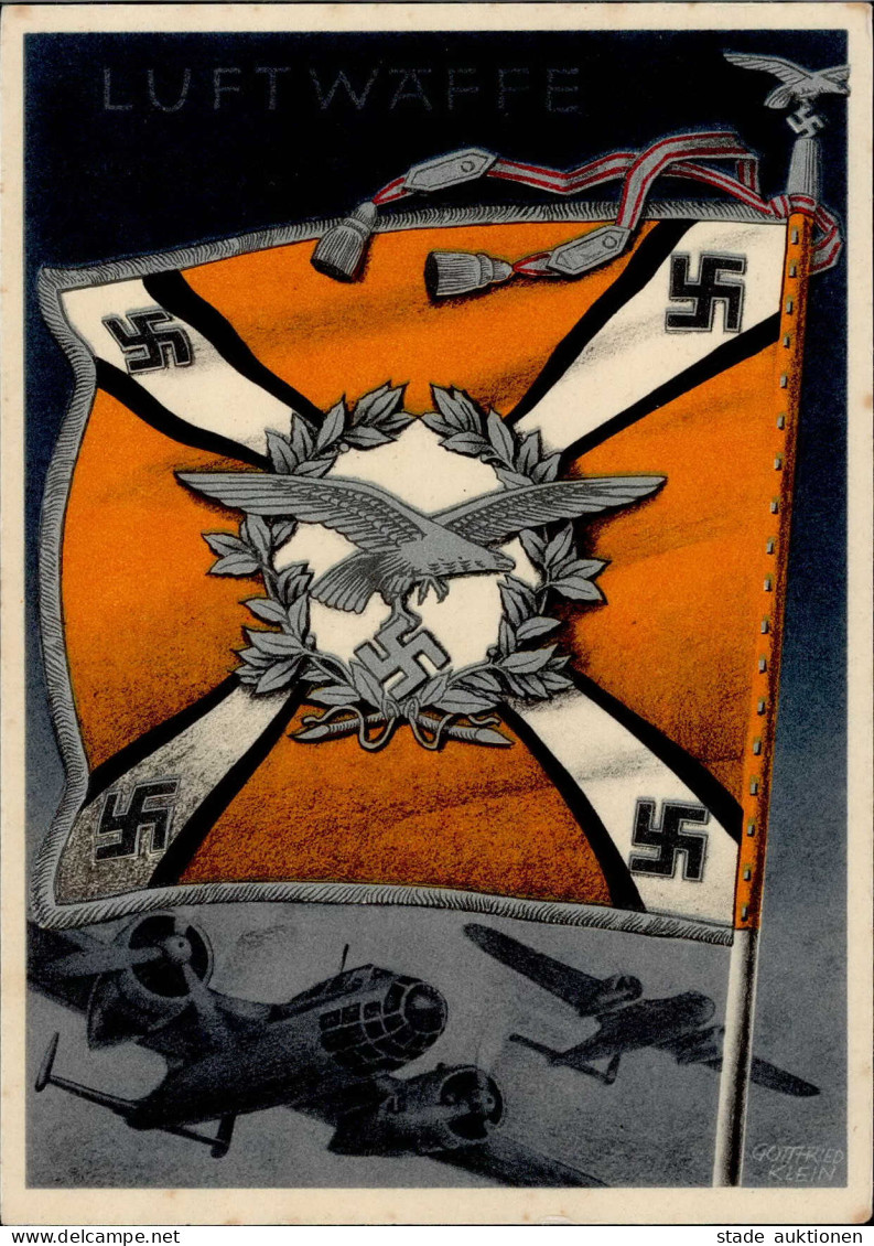 WK II Fahnen Und Standarten Karte Luftwaffe Sign. Gottfried Klein Wehrmacht I-II (VS/RS Fleckig) - Weltkrieg 1939-45