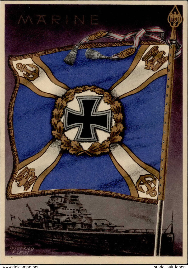WK II Fahnen Und Standarten Karte Marine Wehrmacht Sign. Gottfried Klein I-II (RS Fleckig) - War 1939-45
