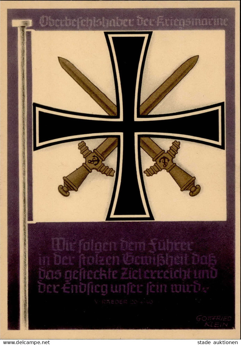 WK II Fahnen Und Standarten Karte Oberbefehlshaber Der Kriegsmarine Sign. Gottfried Klein I-II (RS Fleckig) - Guerre 1939-45