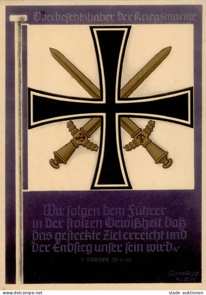 WK II Fahnen Und Standarten Karte Oberbefehlshaber Der Kriegsmarine Wehrmacht Sign. Gottfried Klein I-II (VS/RS Fleckig) - Guerre 1939-45