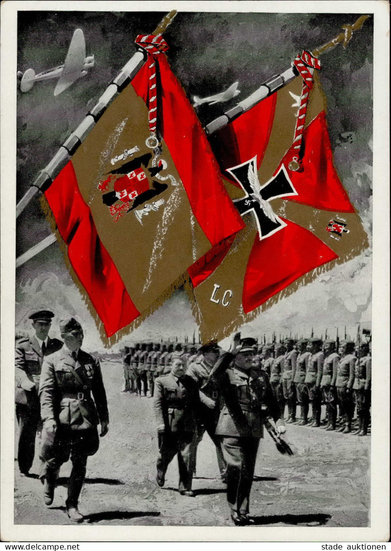 WK II Fahnen Und Standarten Karte Propaganda Militär Soldaten RS Sonderstempel Heimkehr Der Legion Condor 6. Juni 1939 I - War 1939-45