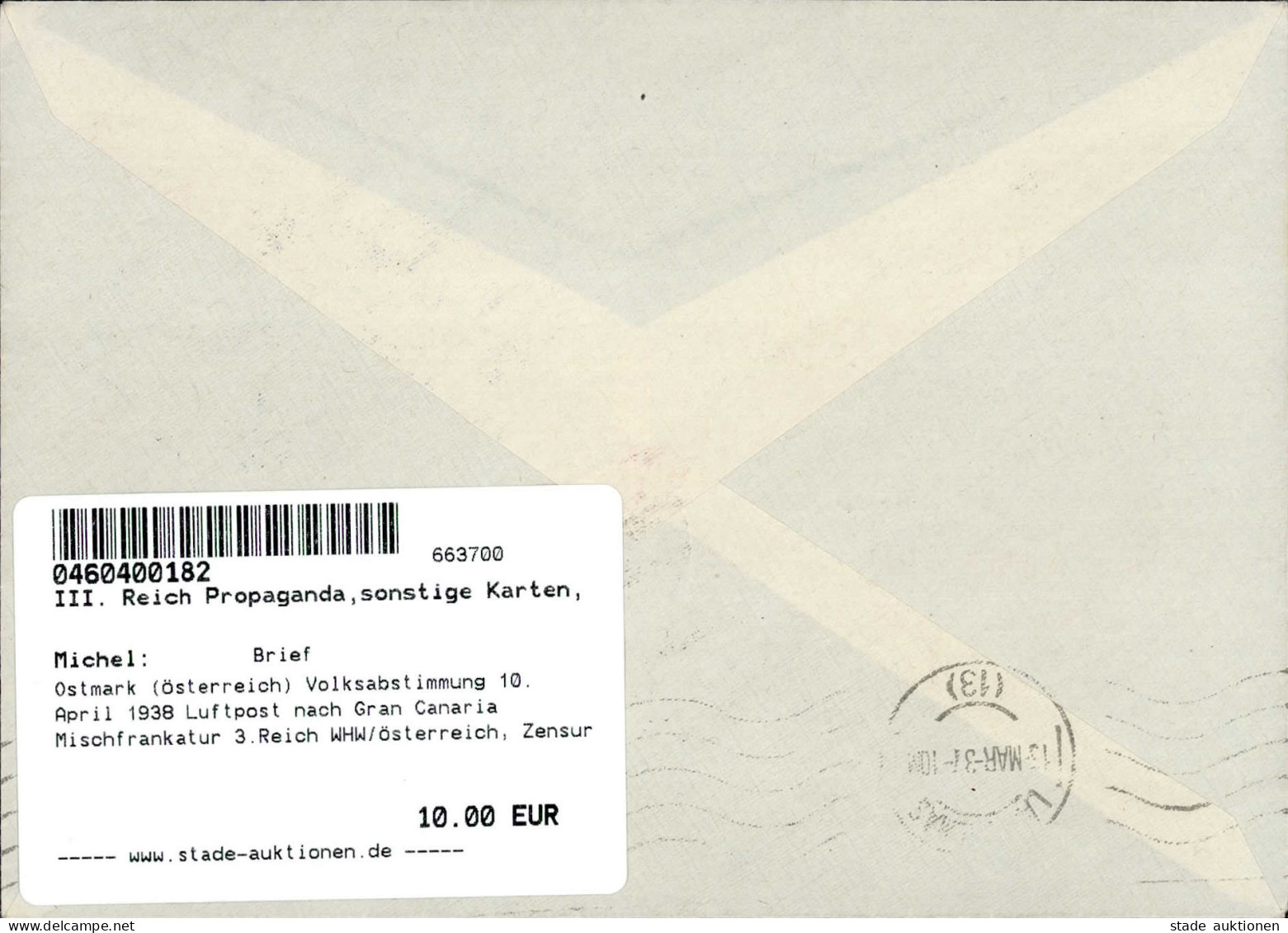 Ostmark (Österreich) Volksabstimmung 10. April 1938 Luftpost Nach Gran Canaria Mischfrankatur 3.Reich WHW/Österreich, Ze - Weltkrieg 1939-45