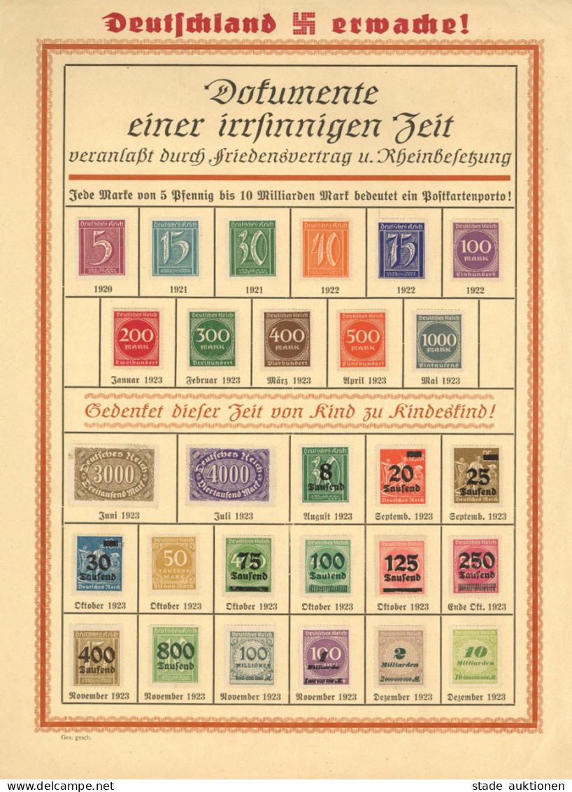 Propaganda WK II Deutschland Erwache" Dokumente Einer Irrsinnigen Zeit (Inflationsmarken 1922/23) Ungefaltet" - Weltkrieg 1939-45