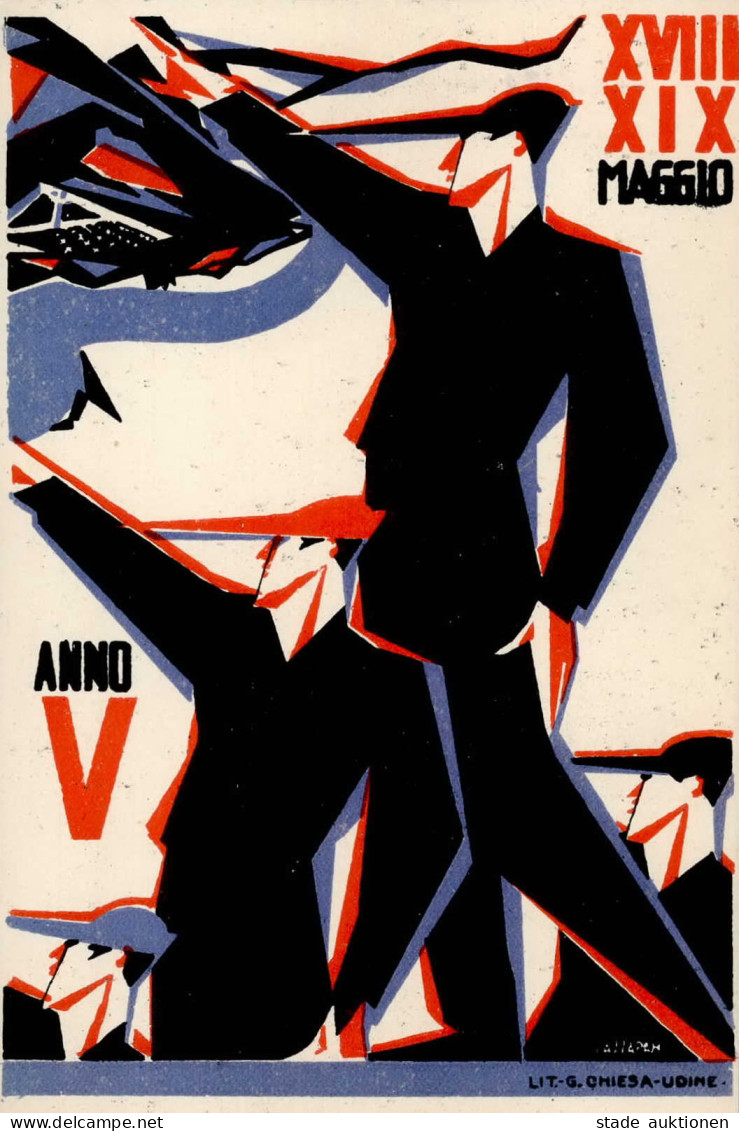 Propaganda WK II - ITALIEN Dekorative Sign. Künstlerkarte FASCHISTEN-GRUPPE GUIDO RESEN SUIn CAMPI DI BATTAGLIA I - Guerra 1939-45