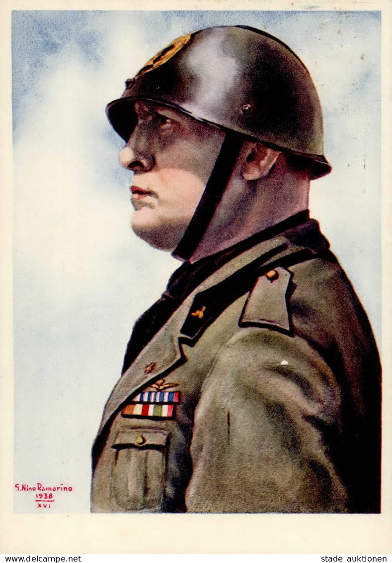 Propaganda WK II - ITALIEN MUSSOLINI S-o NAPOLI 1938 Künstlerkarte Sign. Nino Ramorino 1938 I - War 1939-45