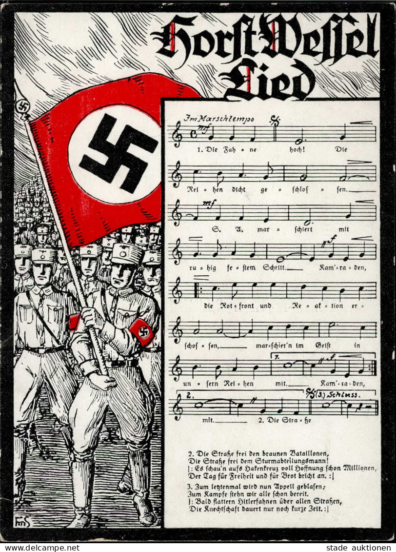 HORST WESSEL WK II - HORST WESSEL-LIED Sign. Künstlerkarte Mit SA Führer-Verlag I-II - Personnages