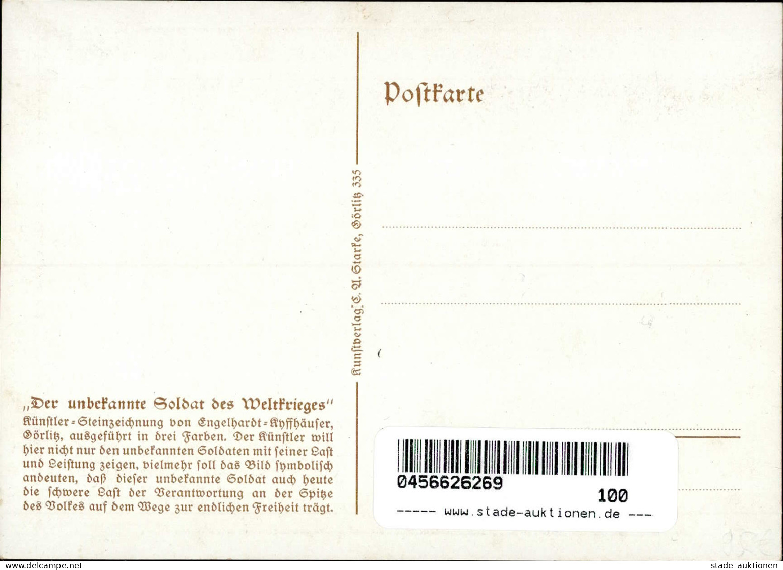 HITLER WK II - Der UNBEKANNTE SOLDAT Des WELTKRIEGES Künstlerkarte Von Engelhardt-Kyffhäuser Görlitz I - Personen