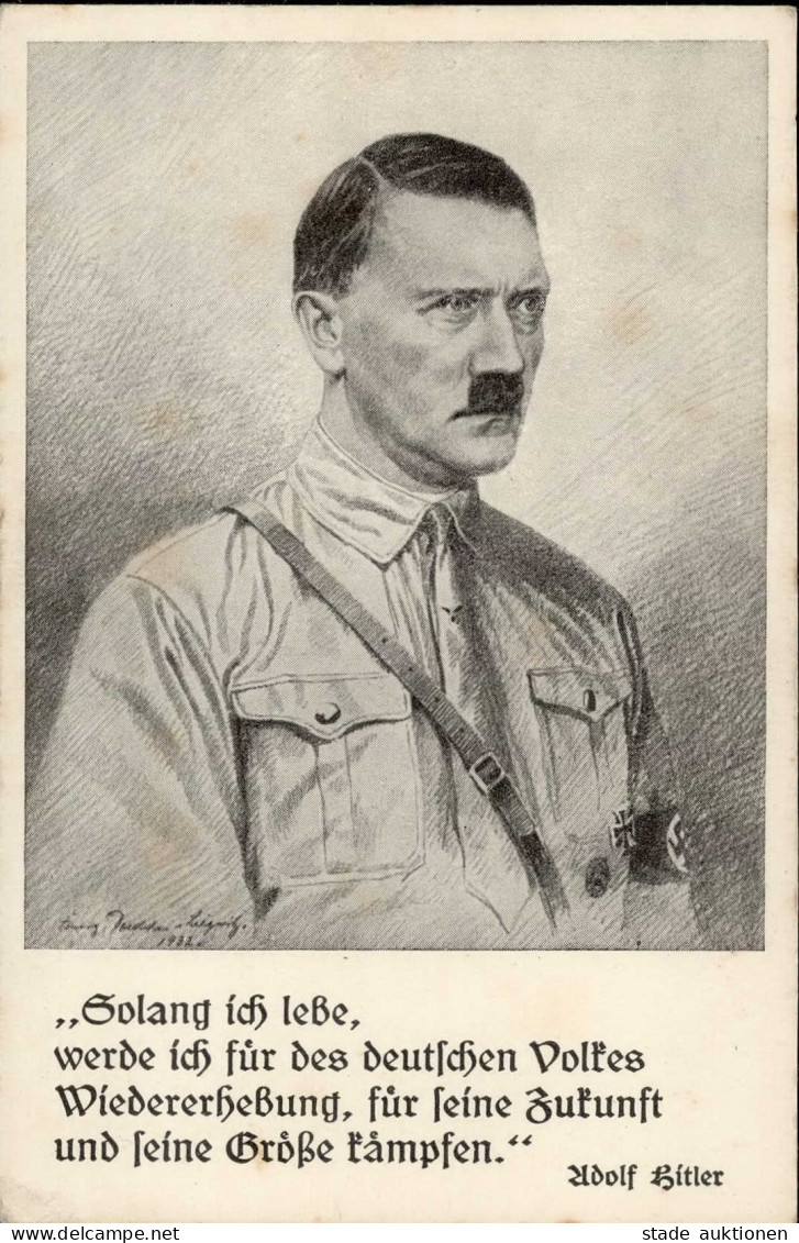 HITLER WK II - Frühe Künstlerkarte Sign. Franz Dudde 1932 Etwas Fleckig! I-II - Personen