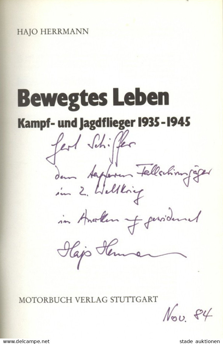 Ritterkreuzträger Herrmann, Hans-Joachim Autobiografie Buch Bewegetes Leben Mit Widmung Und Original-Unterschrift 1984 - Weltkrieg 1939-45