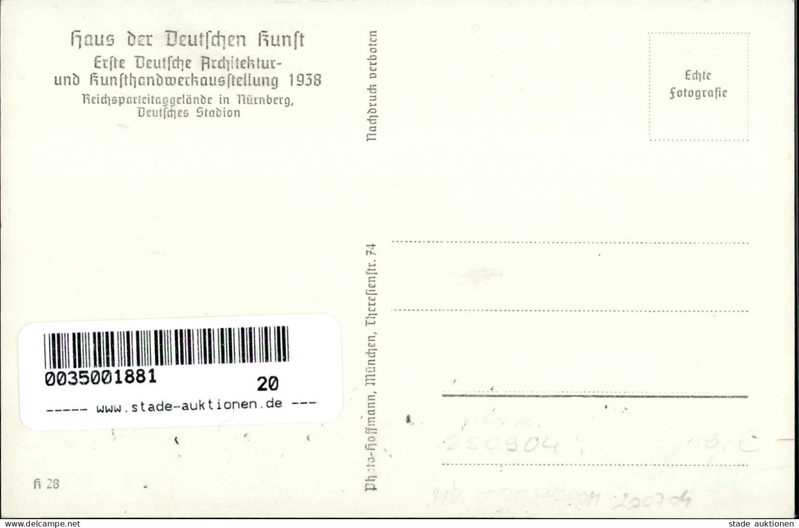 HDK WK II - HDK K 28 1.DEUTSCHE ARCHITEKTUR- Und KUNSTHANDWERKAUSSTELLUNG 1938 - Reichsparteitaggelände In Nürnberg Deut - Guerre 1939-45