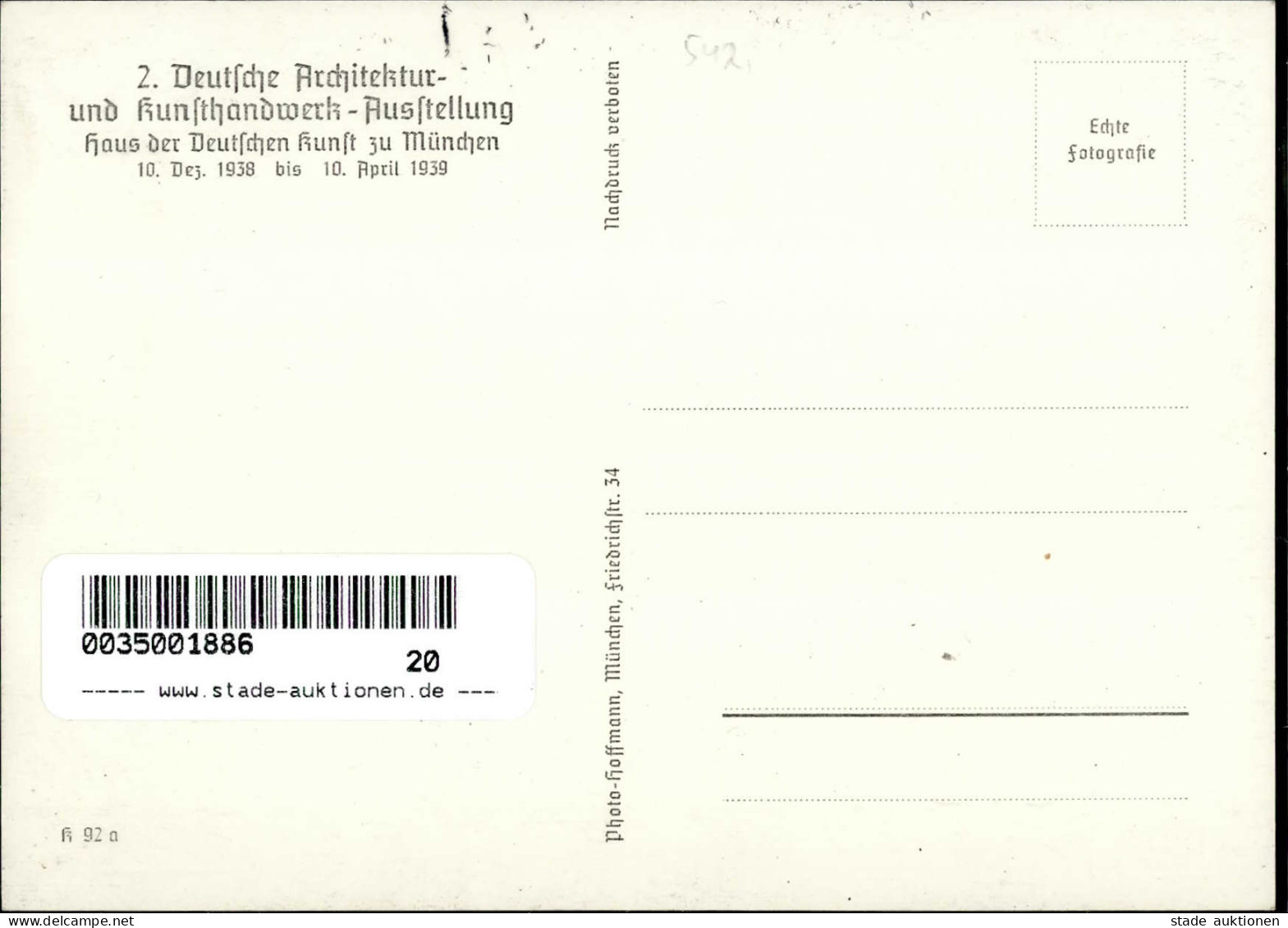 HDK WK II - HDK K 92a 2.DEUTSCHE ARCHITEKTUR- U. KUNSTHANDWERK-AUSSTELLUNG OBERKOMMANDO HEER I - War 1939-45