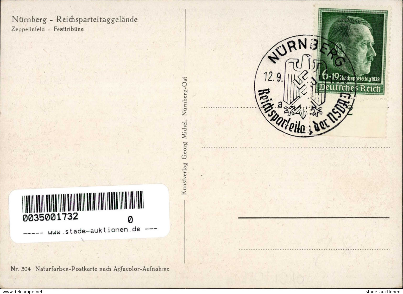 REICHSPARTEITAG NÜRNBERG WK II - Reichsparteitagsgelände (Michel 504) S-o 1938 I - War 1939-45