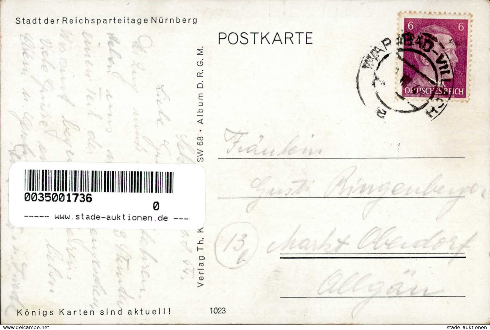 REICHSPARTEITAG NÜRNBERG WK II - Verlag König 1023 Ehrentribühne Auf Dem Zeppelinfeld Mit Dutzendteich I-II - War 1939-45