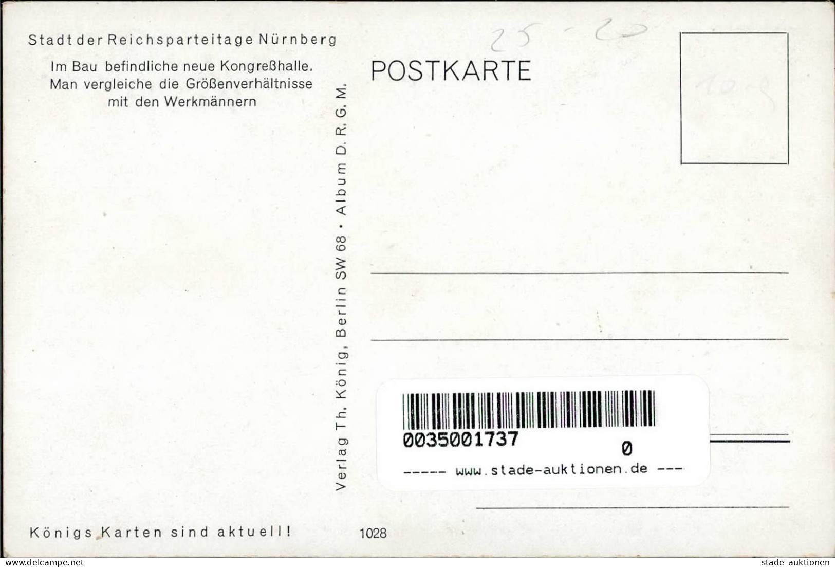 REICHSPARTEITAG NÜRNBERG WK II - Verlag König 1028 Im Bau Befindliche Neue Kongreßhalle I - Guerra 1939-45