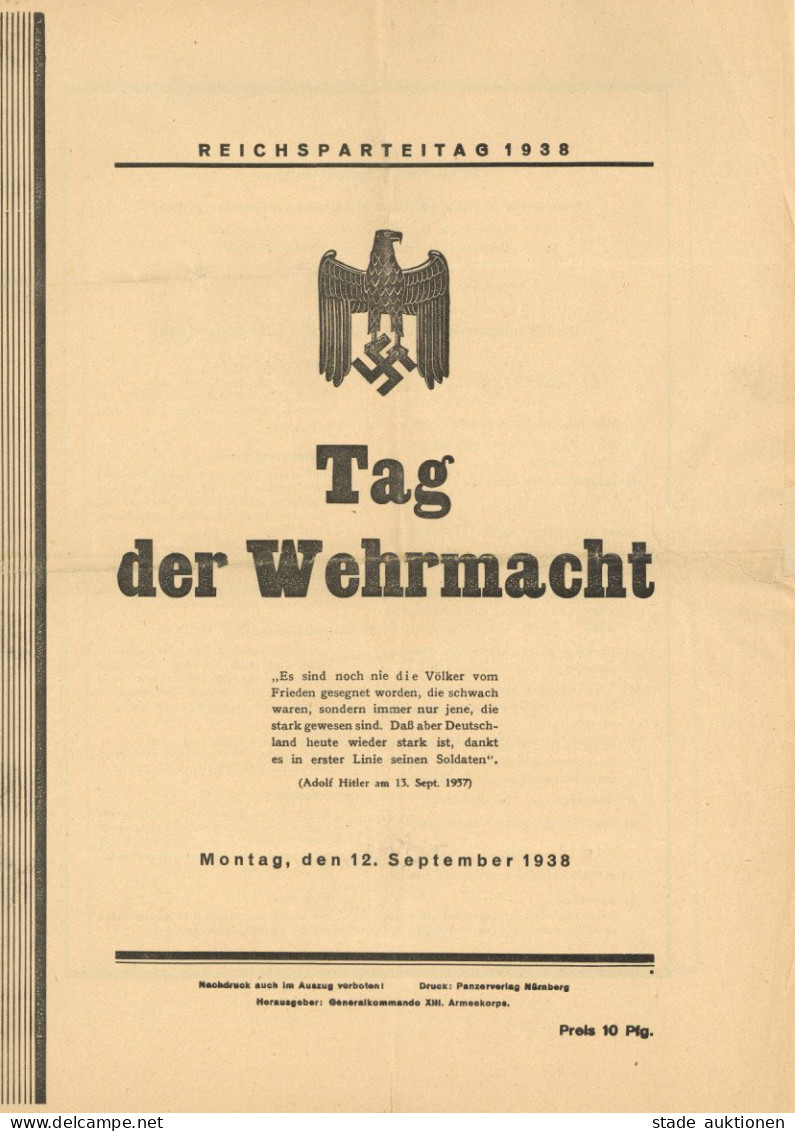 Reichsparteitag WK II Nürnberg (8500) Programmablauf Tag Der Wehrmacht Am 12. September 1938 Mit Paradeaufstellung II - Weltkrieg 1939-45