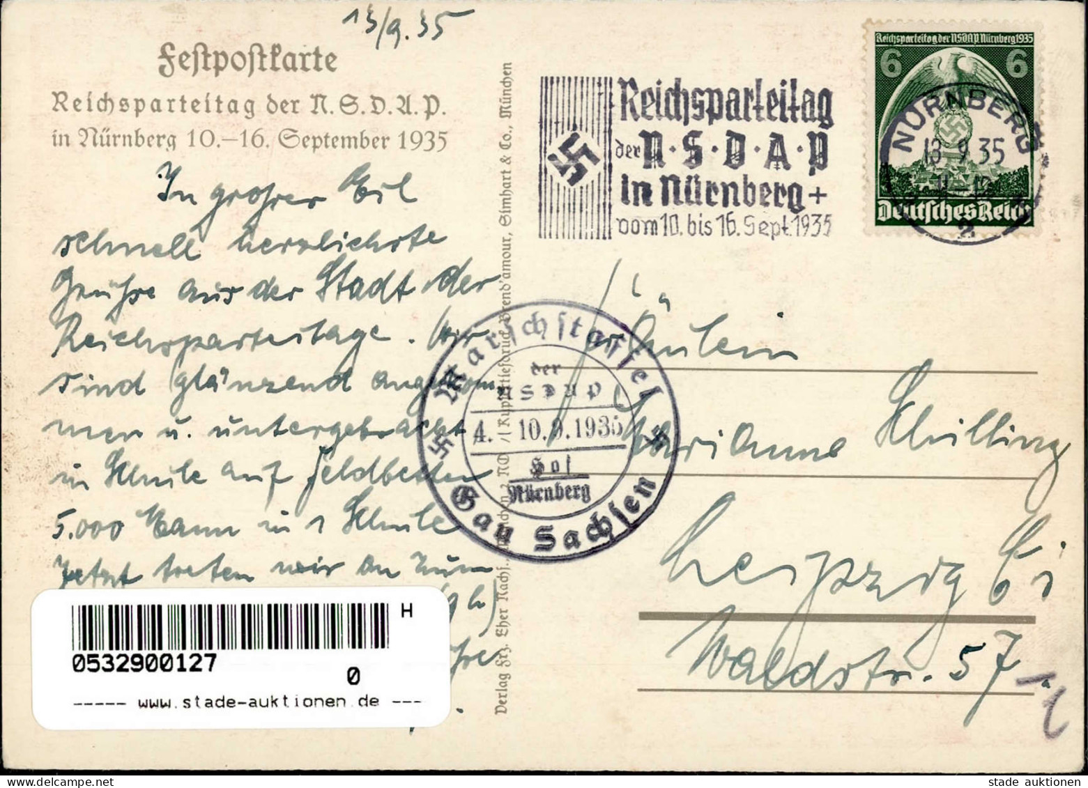 Reichsparteitag WK II Nürnberg (8500) 1935 Hitler Mit So-Stempel I-II - Weltkrieg 1939-45