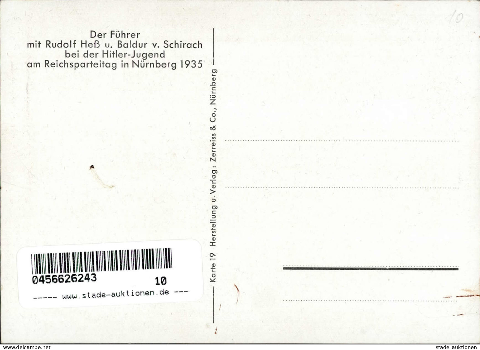 REICHSPARTEITAG NÜRNBERG 1935 WK II - Zerreiss Karte 19 Der Führer Mit Rudolf HESS Und SCHIRACH Bei Der HJ I-II - Weltkrieg 1939-45