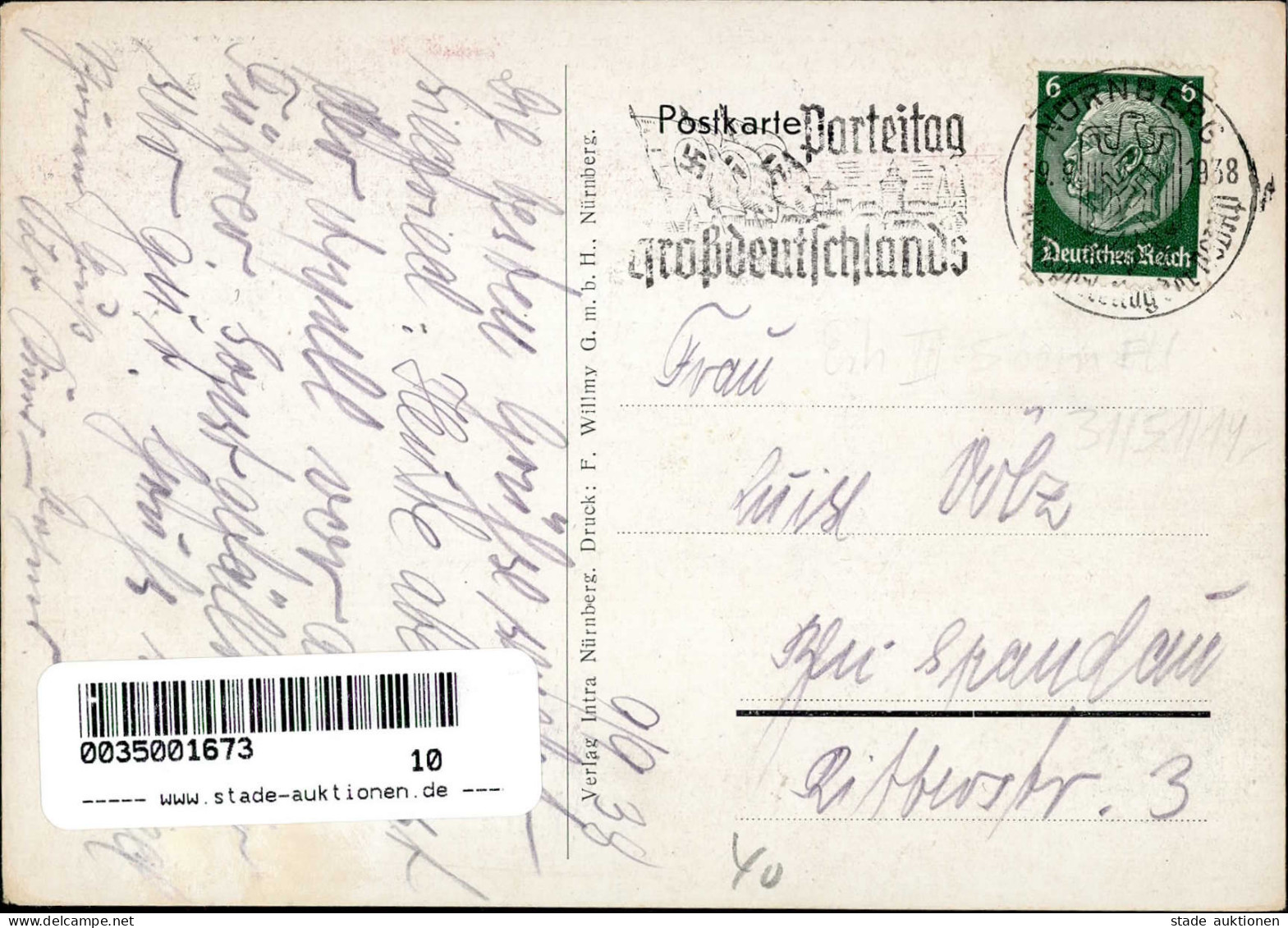REICHSPARTEITAG NÜRNBERG 1938 WK II - Intra 38/4 Pol.Leiter GAU BERLIN - LAGER HARNISCHSCHLAG S-o I-II - Guerre 1939-45