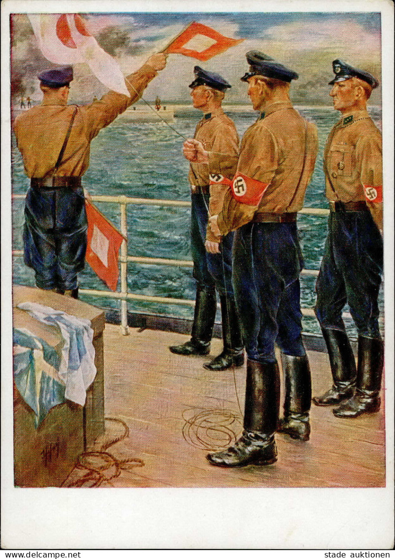 SA Sportabzeichen Marine-SA Künstlerkarte I-II (Eckbug) - War 1939-45