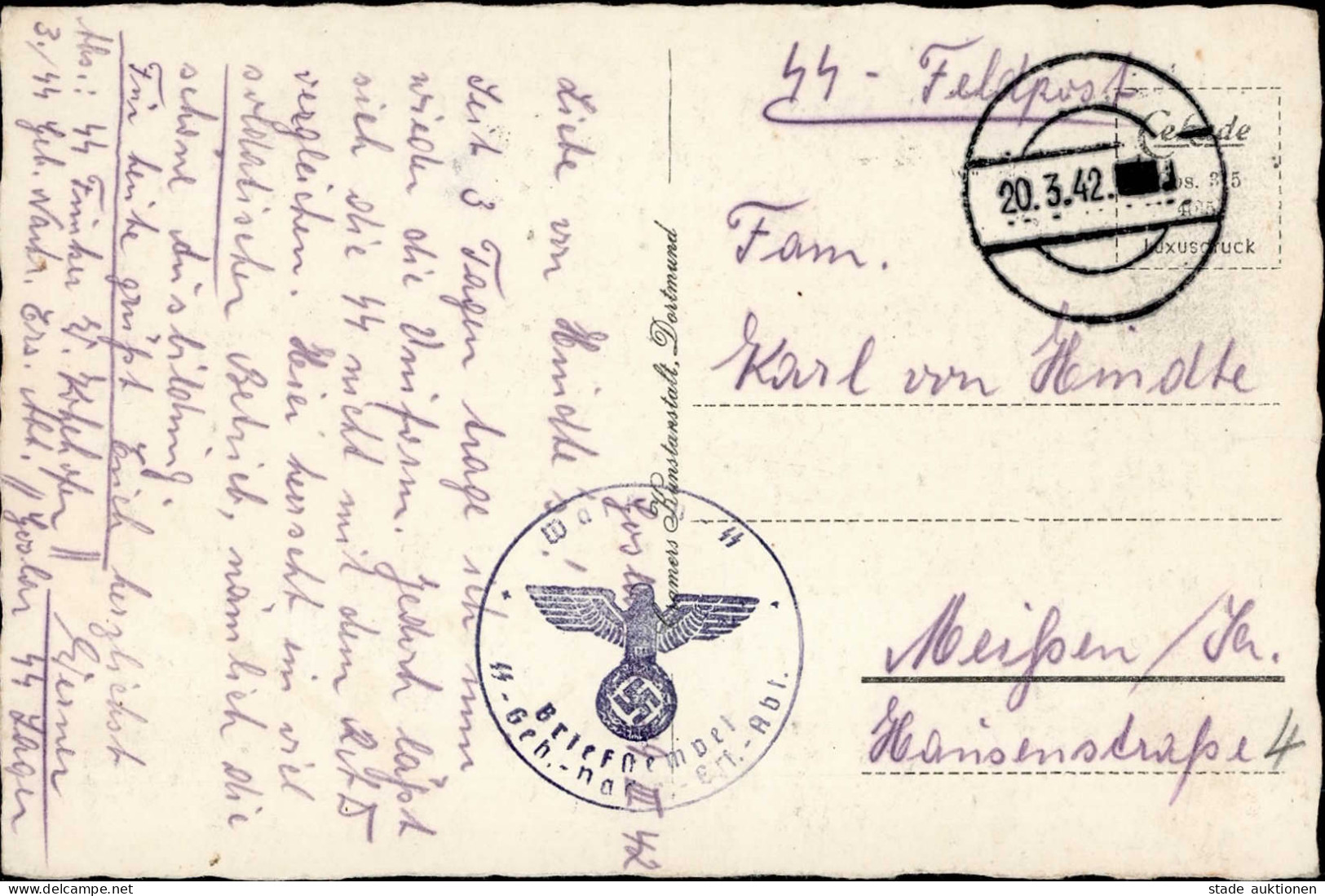 SS Feldpost WK II Karte Eines SS-Funkers 3. SS Geb. Nachr. Ers. Abt. SS-Lager Goslar 20.3.42 - War 1939-45