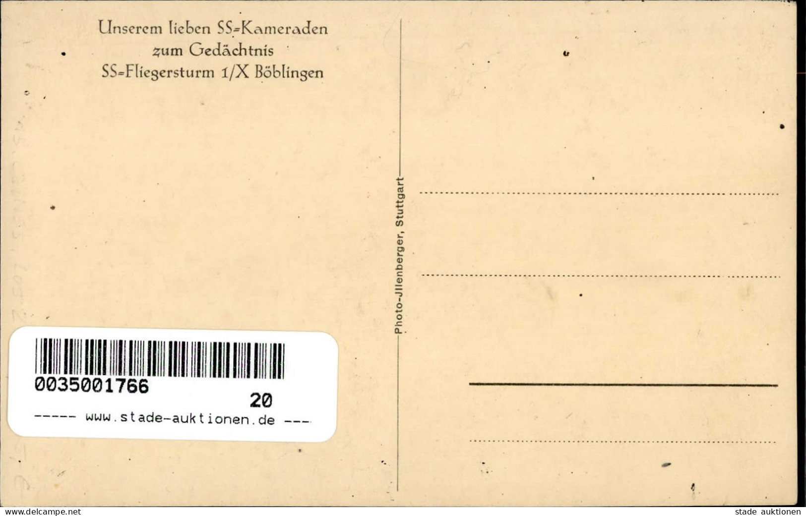 SS WK II - SS-D.L.V.Gruppe Württemberg - Gedächtsniskarte A.d. SS-Kameraden D. SS-FLIEGERSTURM 1/X BÖBLINGEN I-II - Guerre 1939-45