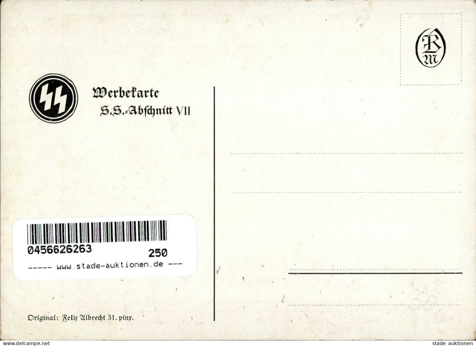 SS WK II - SS-Werbekarte SS-Abschnitt VII ES KÄMPFEN DEUTSCHE MÄNNER FÜR EINE NEUE ZEIT! I-II - War 1939-45