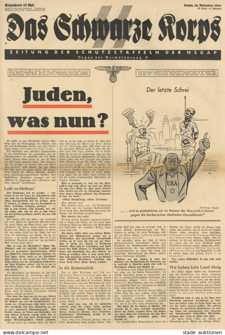SS Zeitung Das Schwarze Korps Berlin 24. November 1938 '47. Folge 4.Jahrgang I-II (Gebrauchsspuren) Journal - Weltkrieg 1939-45