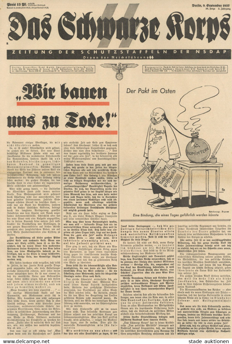 SS Zeitung Das Schwarze Korps Berlin 9. September 1937 36.Folge 3.Jahrgang I-II (Gebrauchsspuren) Journal - War 1939-45