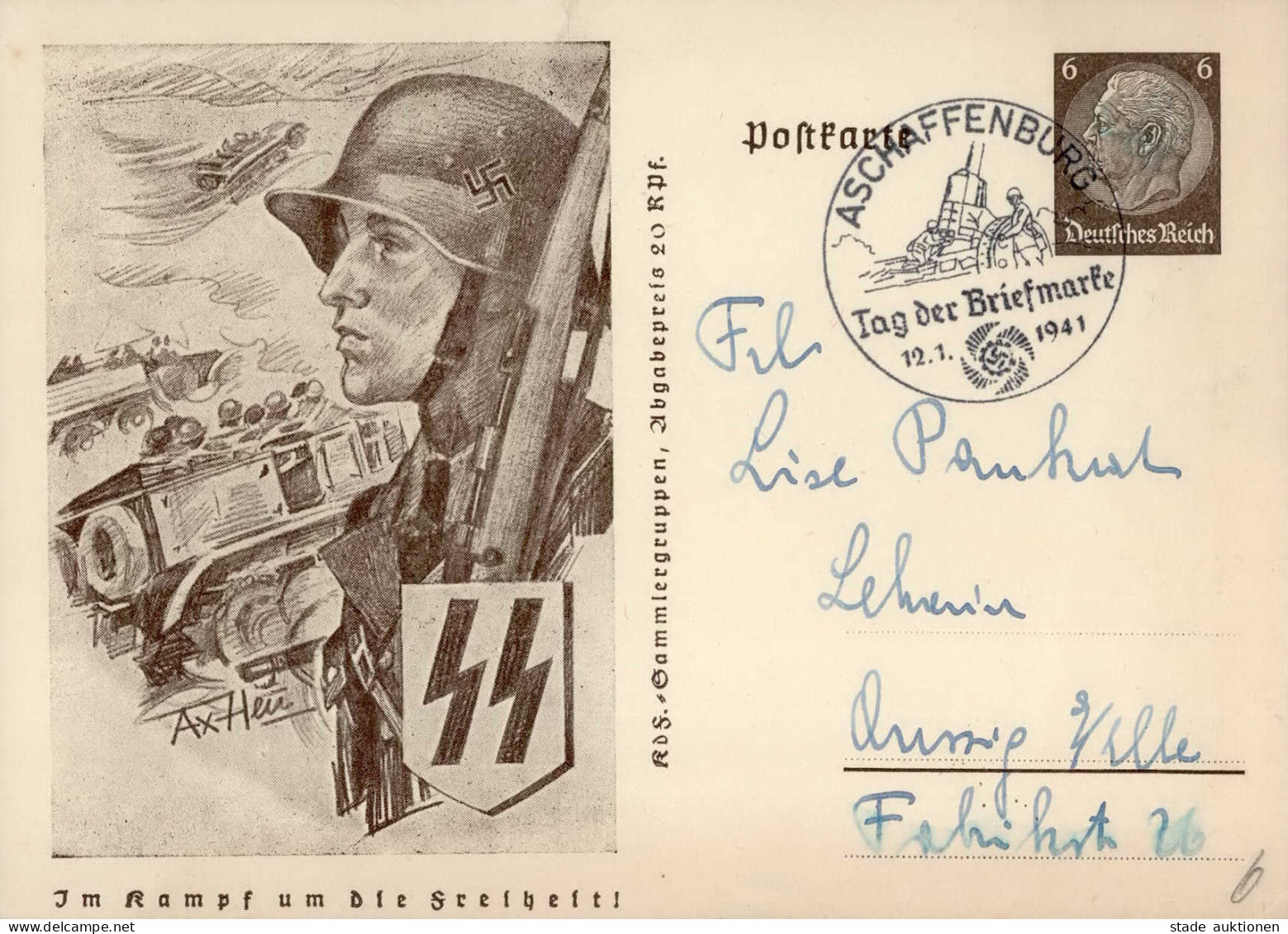 Waffen-SS Ganzsache Gelaufen 1941 Rs. Text I-II - Guerre 1939-45