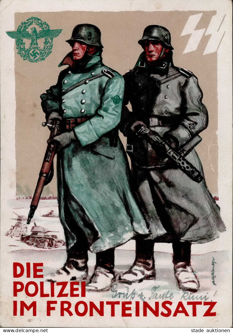 Propaganda WK II Polizei Im Fronteinsatz Tag Der Deutschen Polizei 1942 (Eckbug, Etwas Fleckig) - War 1939-45