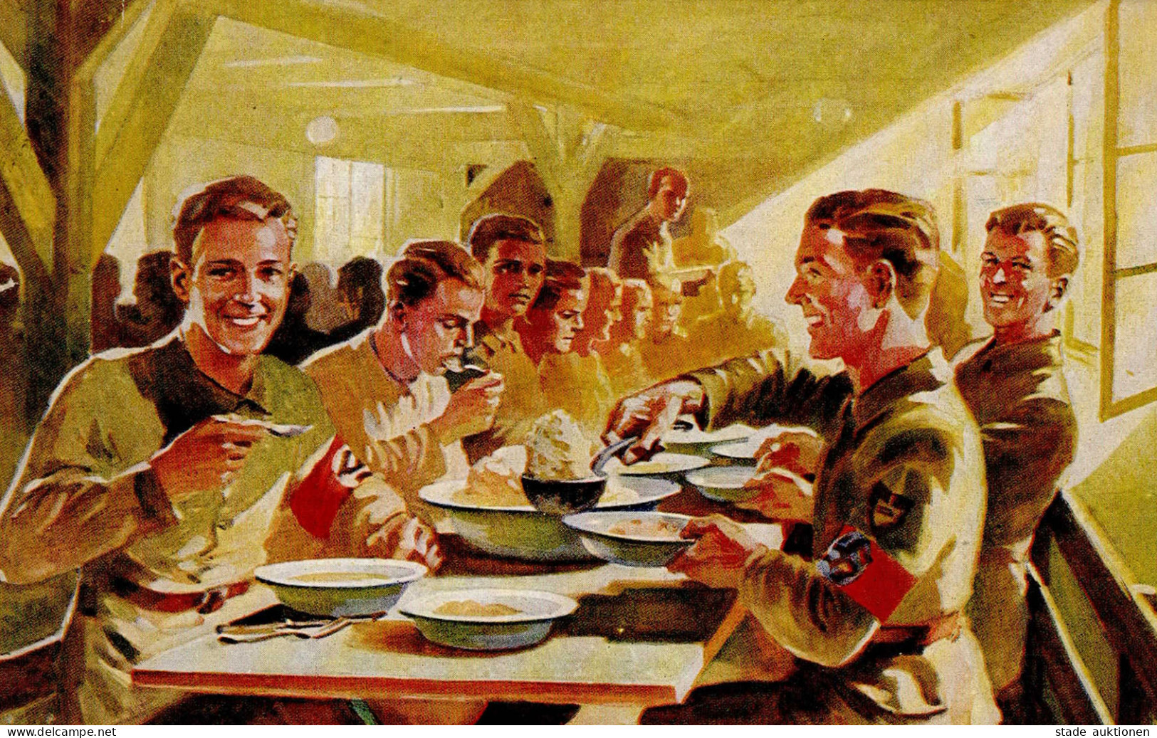 WK II RAD Reichsarbeitsdienst Künstlerkarte Soldaten Beim Essen II (Einriß, Ecken Abgestossen) - Weltkrieg 1939-45